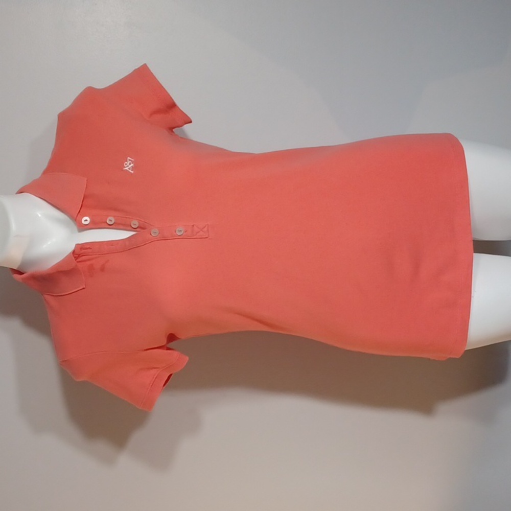 Large Aeropostale A87 Women’s Coral Short-Sleeve Button Polo Shirt Casual Basic - Picture 2 of 11
